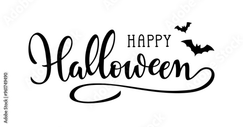 Happy Halloween hand drawn lettering, text, handwritten font. Holiday decorative element for greeting card or banner design.