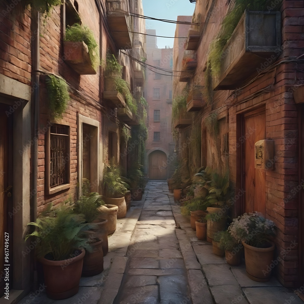 Naklejka premium narrow street in old town