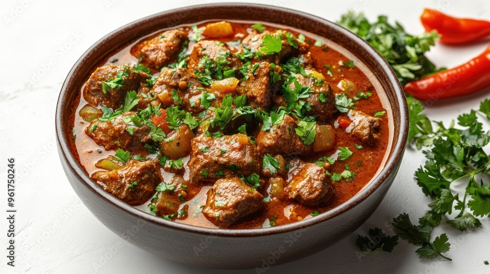 Tender beef simmered with colorful vegetables and herbs, creating a delightful stew Tender beef simmered with colorful vegetables and herbs, creating a delightful stew