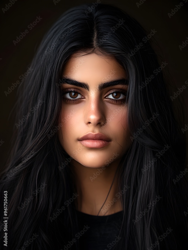 Beautiful Woman with Long Black Hair and Brown Eyes Beautiful Woman with Long Black Hair and Brown Eyes