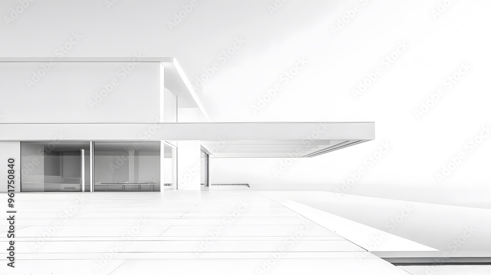 Obraz premium Modernist white architecture, with clean lines and large, expansive negative space, representing clarity and openness 
