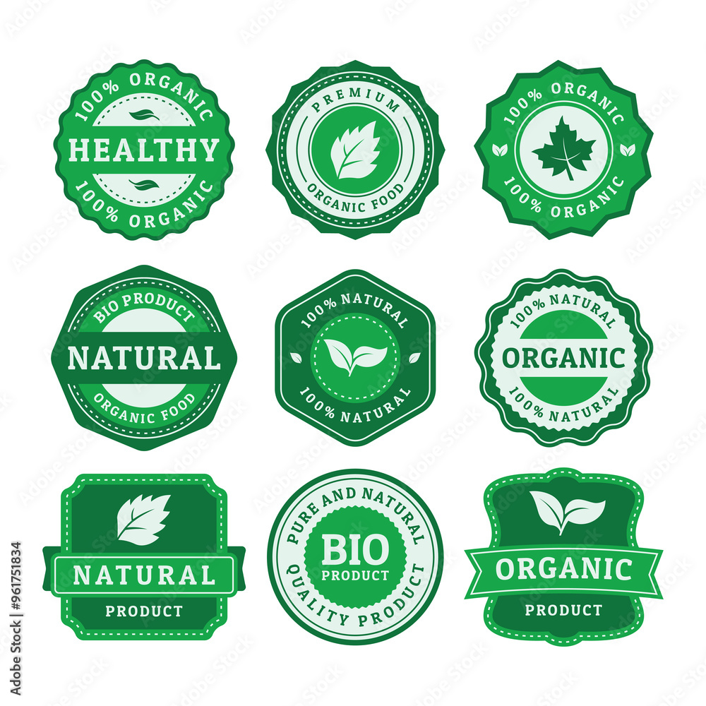 Natural product badge vector set Natural product badge vector set