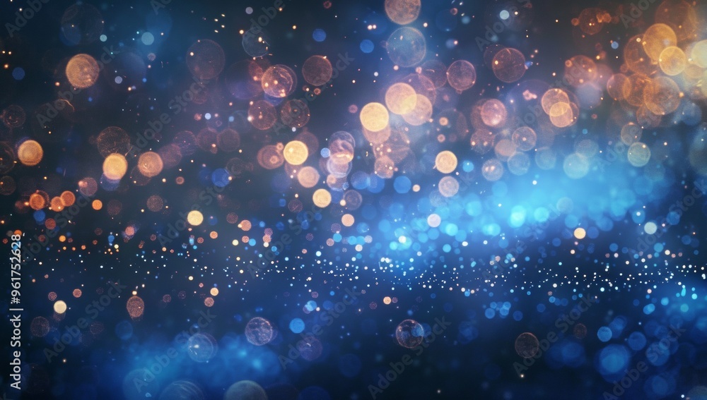 Obraz premium A mesmerizing bokeh effect showcases a blurred background filled with glowing, circular light spots. The blue hues and ethereal atmosphere create an enchanting visual experience