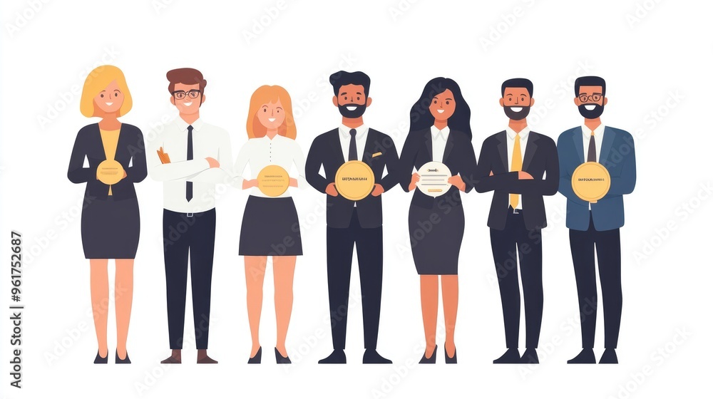 Obraz premium Flat Design Illustration of Employee of the Month Recognition on Clean White Background