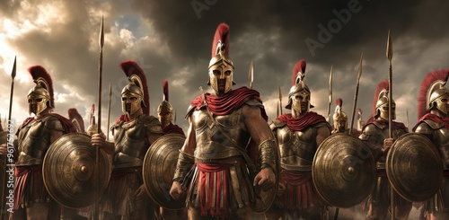 Obraz na płótnie Spartans in armor troops war battle fight