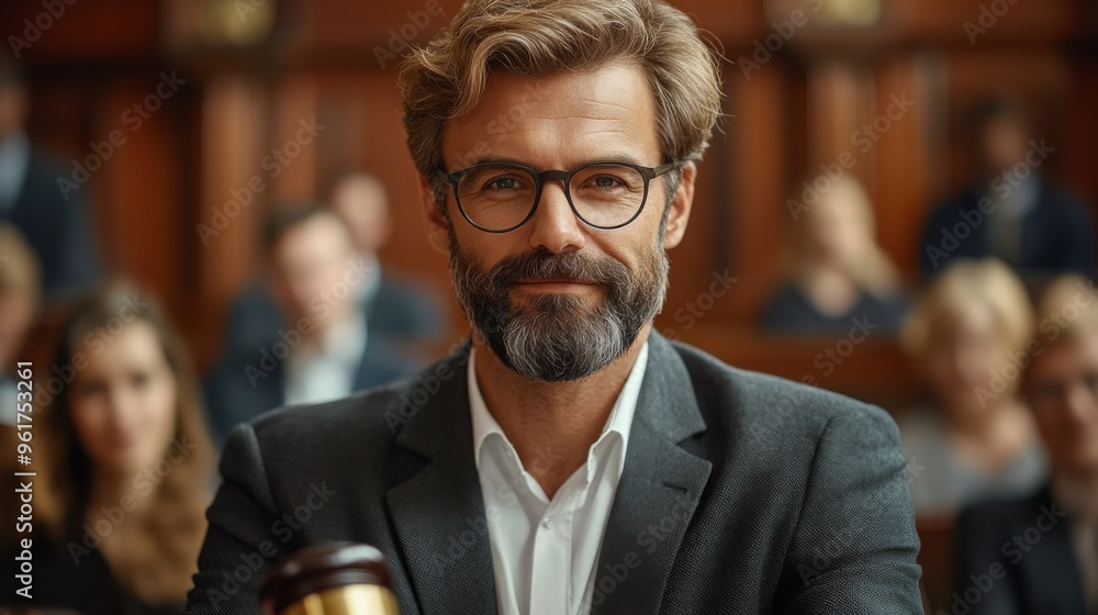 Portrait of a Smiling Bearded Judge in Courtroom Portrait of a Smiling Bearded Judge in Courtroom