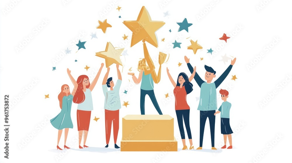 Flat Design Illustration of Employee of the Month Recognition on Clean White Background Flat Design Illustration of Employee of the Month Recognition on Clean White Background
