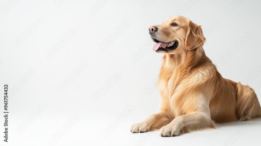 A golden retriever lying down with a relaxed expression against a plain background. A golden retriever lying down with a relaxed expression against a plain background.