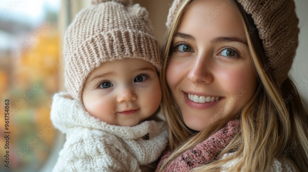 Mother and Baby Smiling Near Window Mother and Baby Smiling Near Window