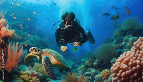 Wallpaper Mural diving in blue waters Torontodigital.ca