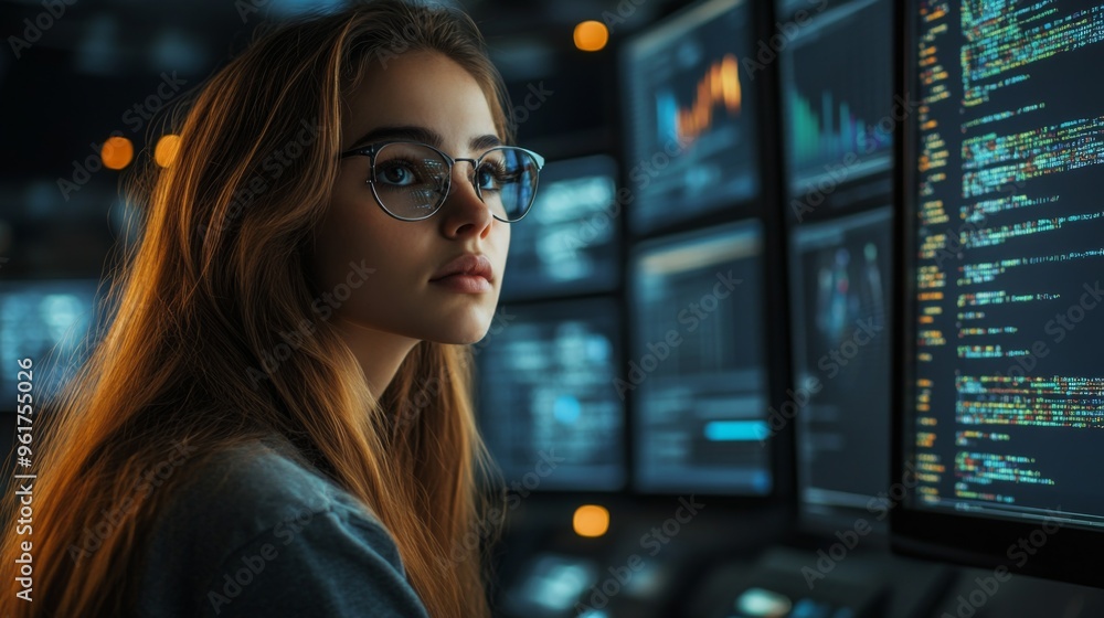 Portrait of Female Programmer Working in Modern Tech Environment Portrait of Female Programmer Working in Modern Tech Environment