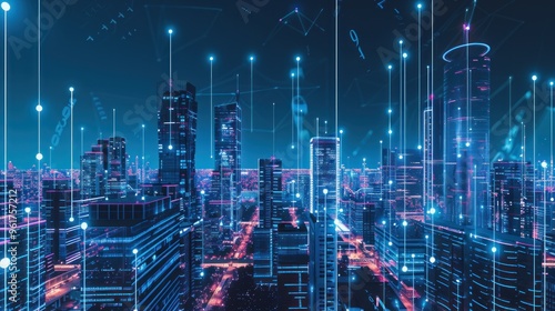 Wallpaper Mural Digital Cityscape with Neon Lights Torontodigital.ca