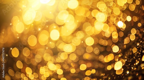 A warm, golden bokeh background with soft, blurry light circles of various sizes, creating a sparkling, festive atmosphere, reminiscent of holiday lights or celebratory events