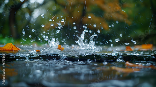 Raindrops Splashing on Stone - Macro Photography