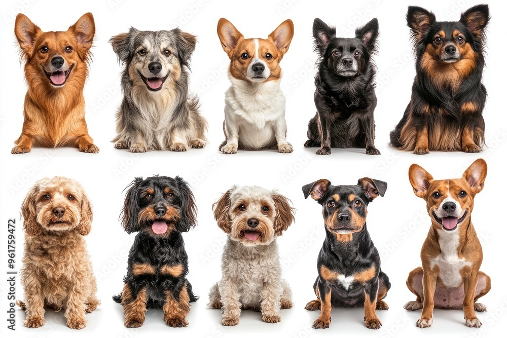 Different dogs posing on white background Different dogs posing on white background