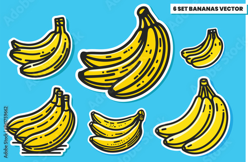 Vibrant Banana Bundle Vector Set: 6 Bold and Playful Illustrations for Creative Projects