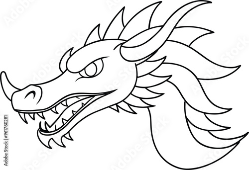 Continuous Line Drawing of Chinese Dragon Head - Vector Art