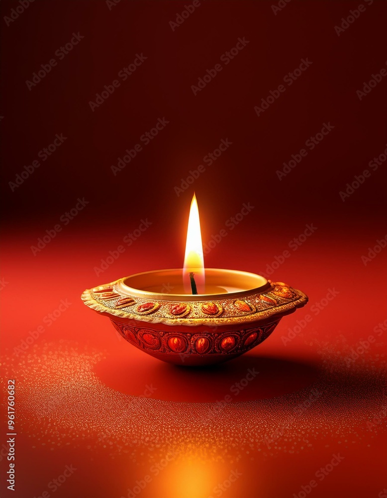 Indian festival happy diwali oil lamp or diya on red background Indian festival happy diwali oil lamp or diya on red background