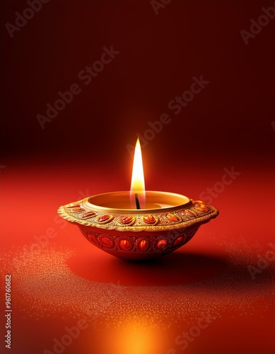 Indian festival happy diwali oil lamp or diya on red background
