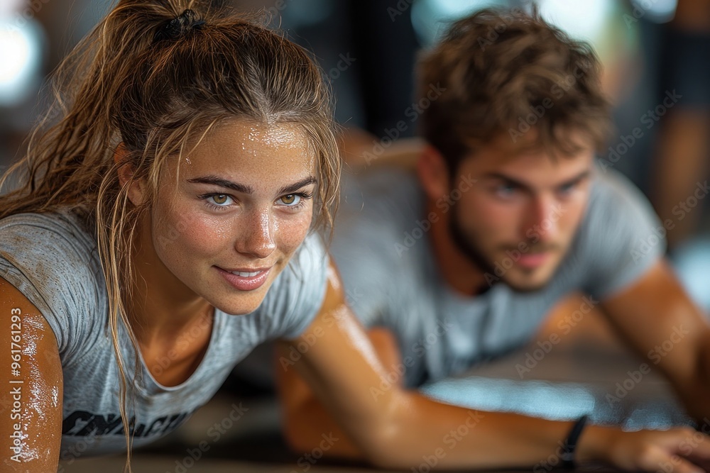 Woman and Man Exercising in Gym Woman and Man Exercising in Gym