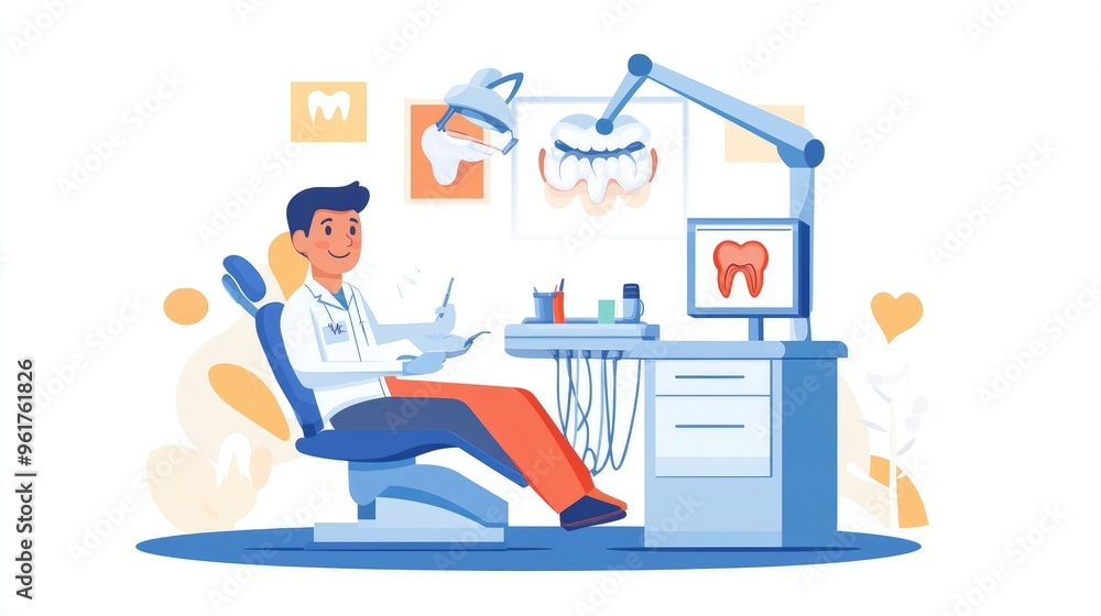 Flat Design Illustration of Dental Appointment on White Background for Medical Use Flat Design Illustration of Dental Appointment on White Background for Medical Use