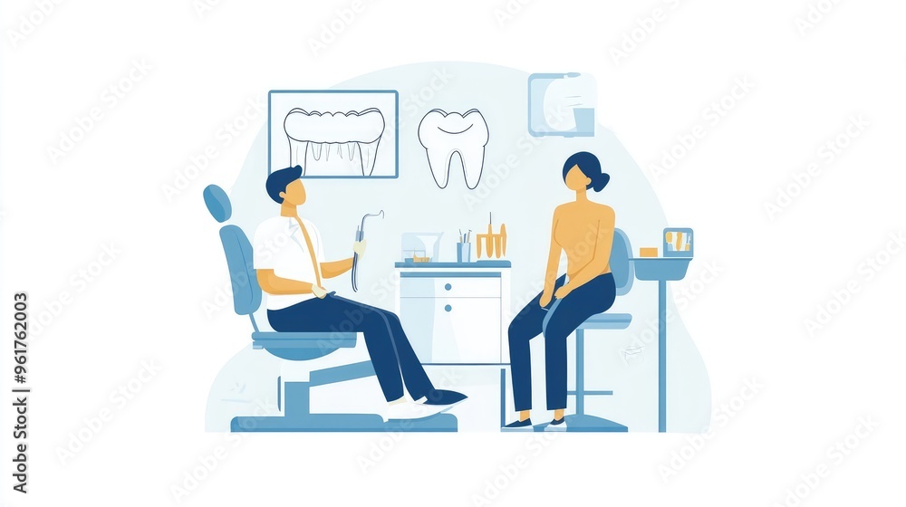 Flat Design Illustration of Dental Appointment on White Background for Medical Use Flat Design Illustration of Dental Appointment on White Background for Medical Use