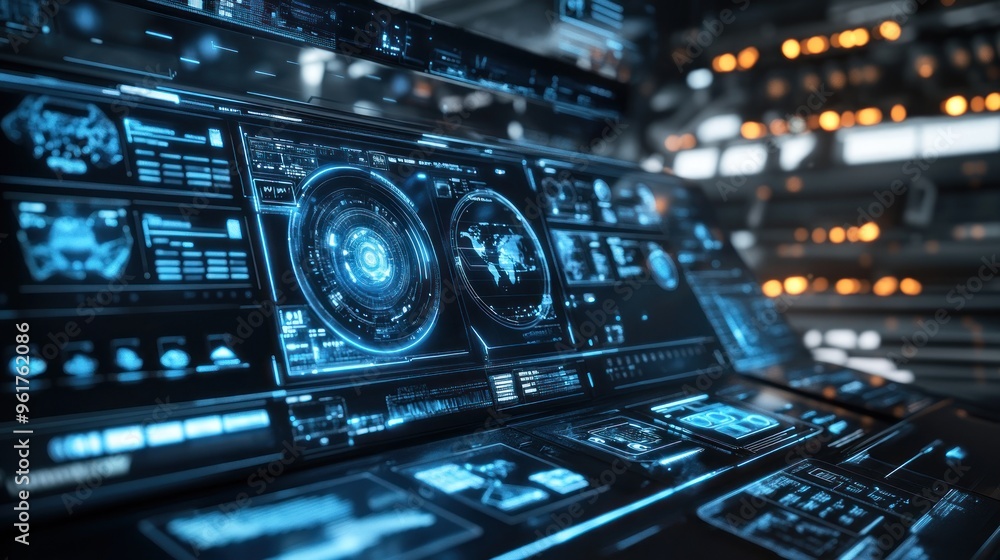 Futuristic Control Panel with Digital Interface Futuristic Control Panel with Digital Interface