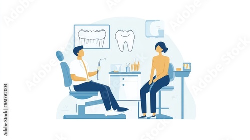 Flat Design Illustration of Dental Appointment on White Background for Medical Use