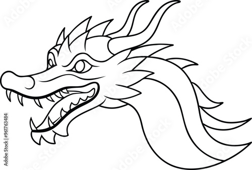 Continuous Line Drawing of Chinese Dragon Head - Vector Art