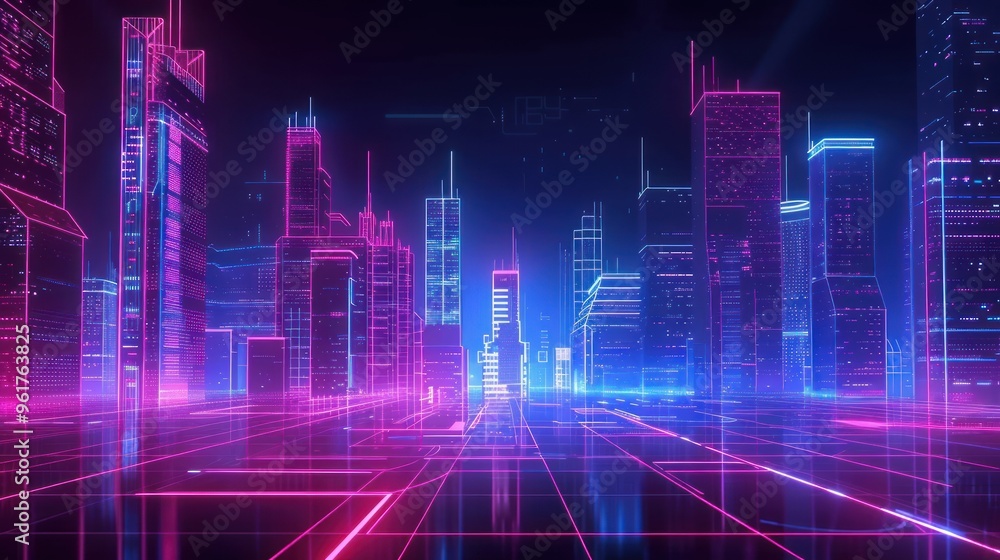 Neon Cityscape in Digital Realm Neon Cityscape in Digital Realm