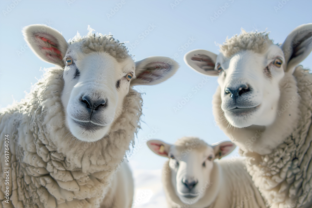 Close-up of a sheeps against the sky. Concept of livestock on a farm Close-up of a sheeps against the sky. Concept of livestock on a farm