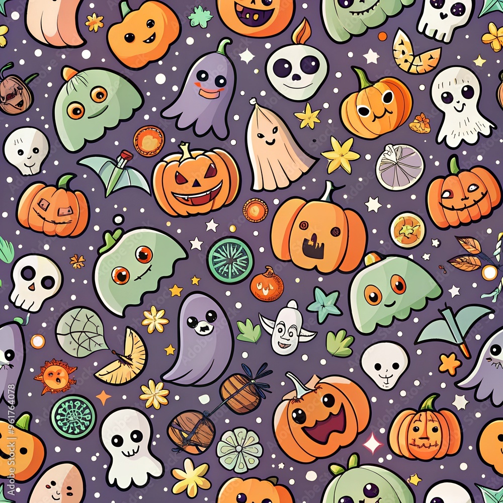 children's pater background with Halloween illustrations - pumpkins, ghosts and other monsters children's pater background with Halloween illustrations - pumpkins, ghosts and other monsters