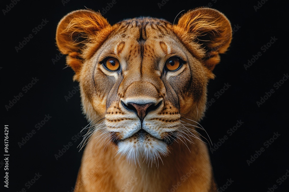 Portrait of lioness showing her power and beauty on black background Portrait of lioness showing her power and beauty on black background