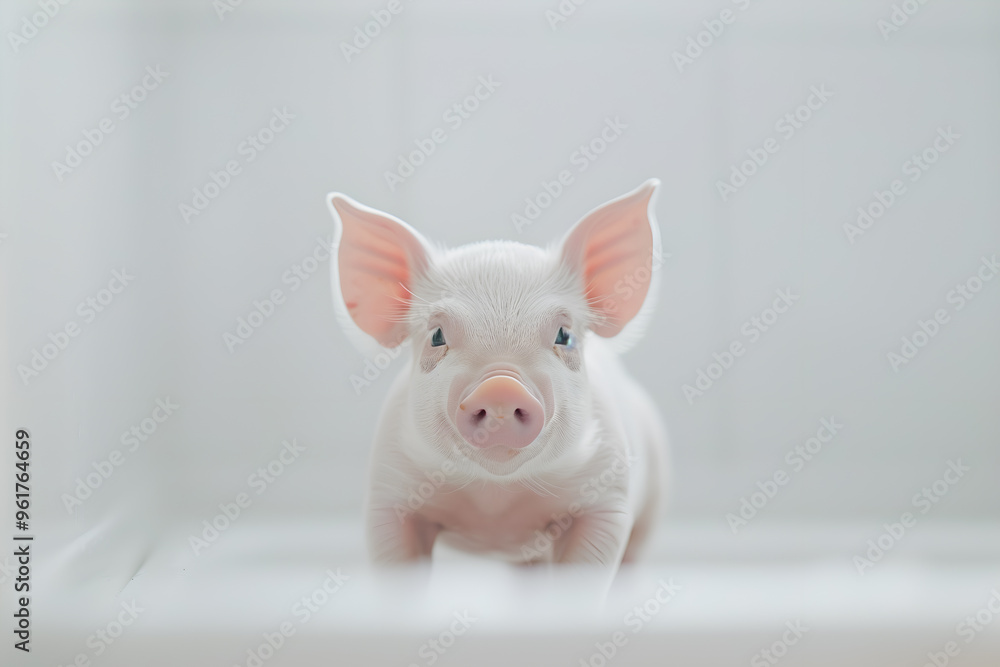 Close-up of a pig on a light background. Farm housekeeping concept Close-up of a pig on a light background. Farm housekeeping concept