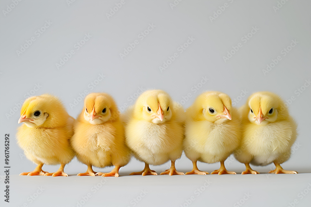 Cute fluffy chicks posing on a light background Cute fluffy chicks posing on a light background