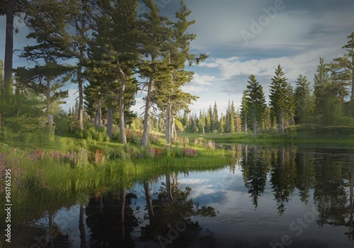 reflection of trees in water