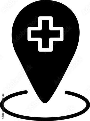 Hospital location placeholder icon. Map marker with medical cross. Replaceable vector design.