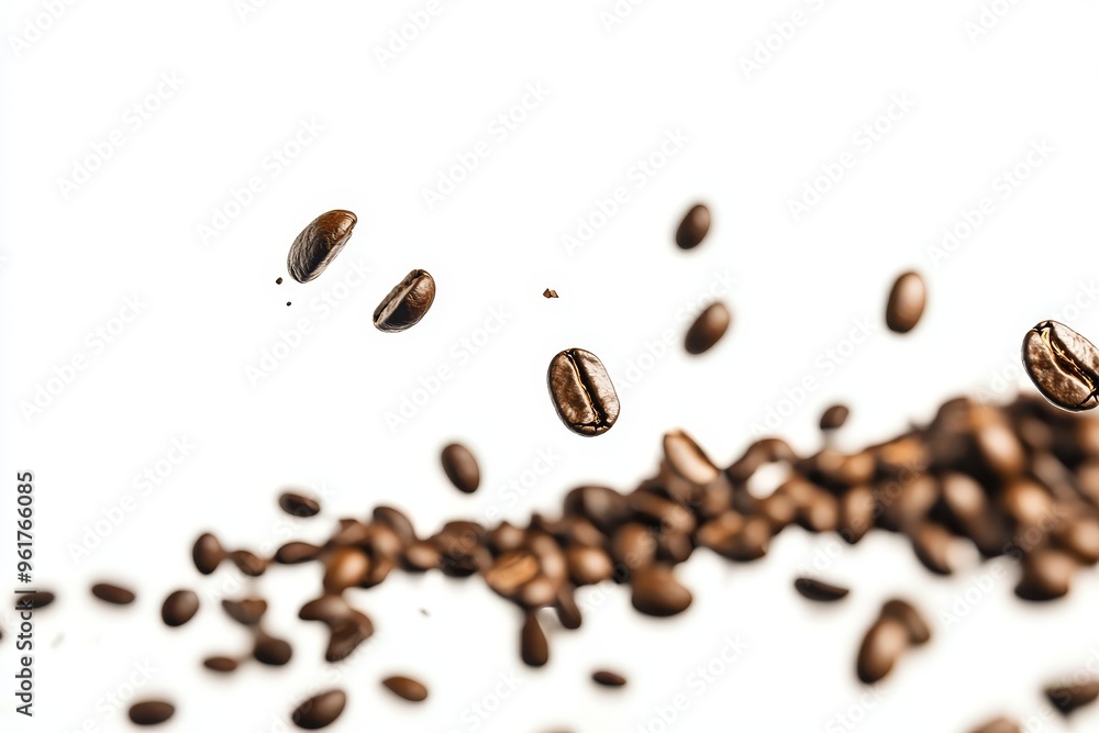 An isolated png background with coffee beans flying in the air. Stock image. An isolated png background with coffee beans flying in the air. Stock image.