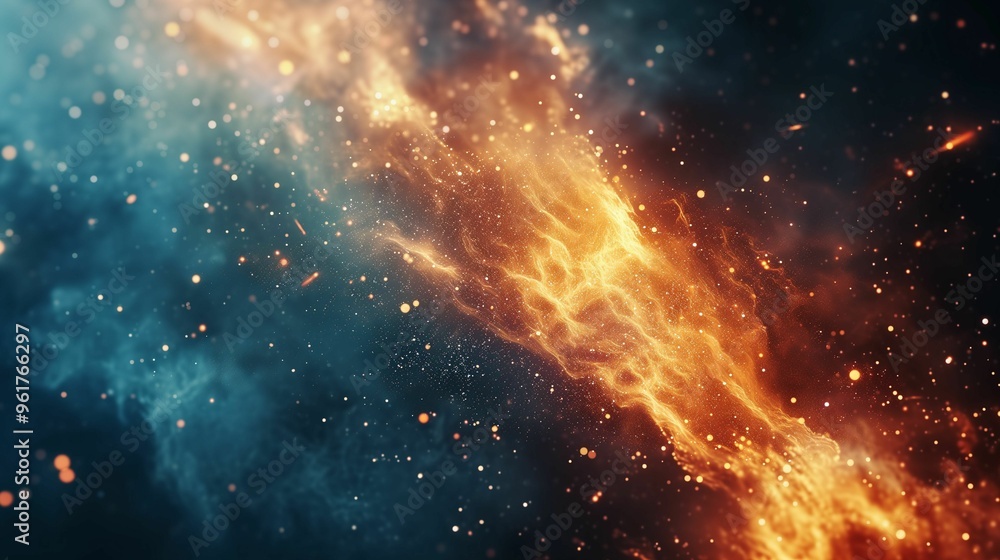 Vibrant cosmic nebula showcasing fiery colors blending with cool hues in deep space Vibrant cosmic nebula showcasing fiery colors blending with cool hues in deep space