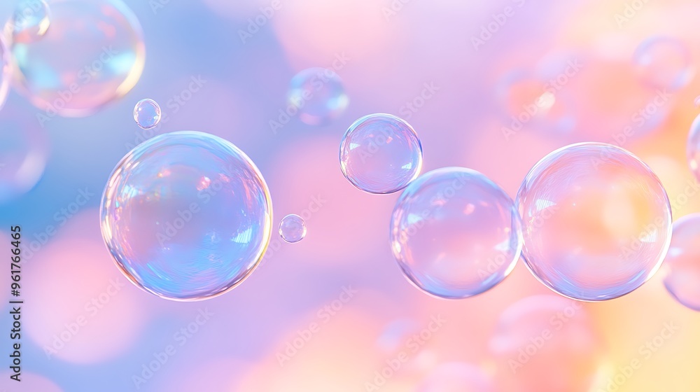 Dreamy Colorful Bubbles Floating Against a Soft Pastel Background Dreamy Colorful Bubbles Floating Against a Soft Pastel Background
