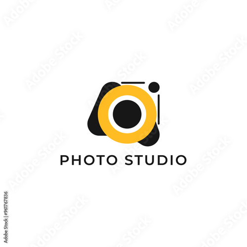 ILLUSTRATION PHOTOGRAPHY ABSTRACT CAMERA LENS BLACK ORANGE COLOR SIMPLE LOGO ICON TEMPLATE DESIGN ELEMENT VECTOR. GOOD FOR PHOTO STUDIO, APPS