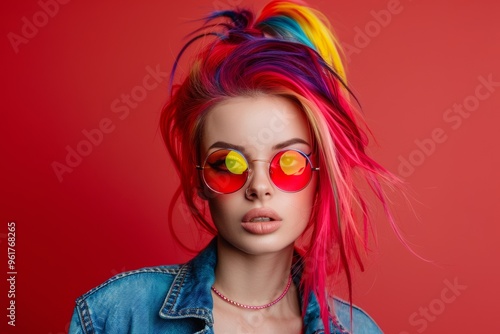 Vibrant and stylish young woman flair extravagant. Striking image of colorful stylish young woman undeniable flair. Representation of creativity and youthful energy style.