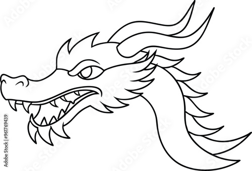 Continuous Line Drawing of Chinese Dragon Head - Vector Art