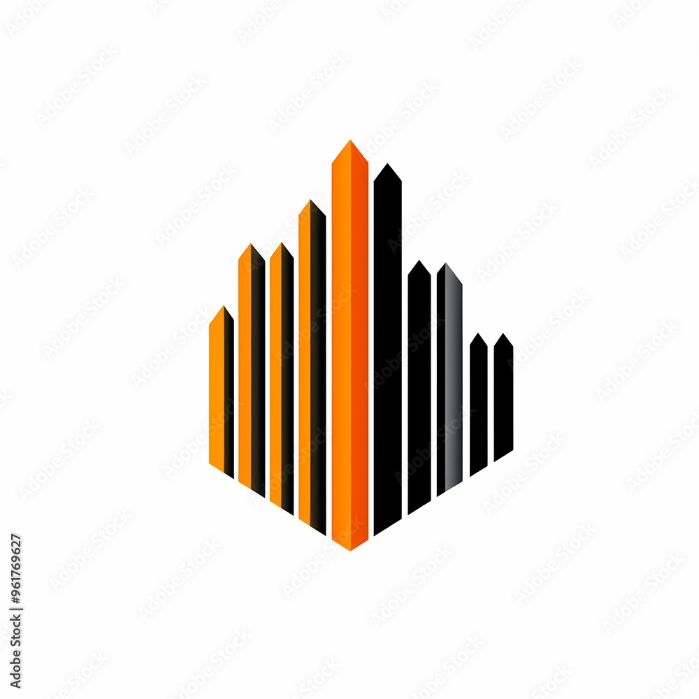 Abstract geometric design with black and orange arrows pointing upwards Abstract geometric design with black and orange arrows pointing upwards