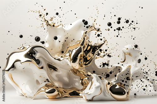 Fototapeta Naklejka Na Ścianę i Meble -  3d art abstract background from shapes and splashes in gold and champagne colors