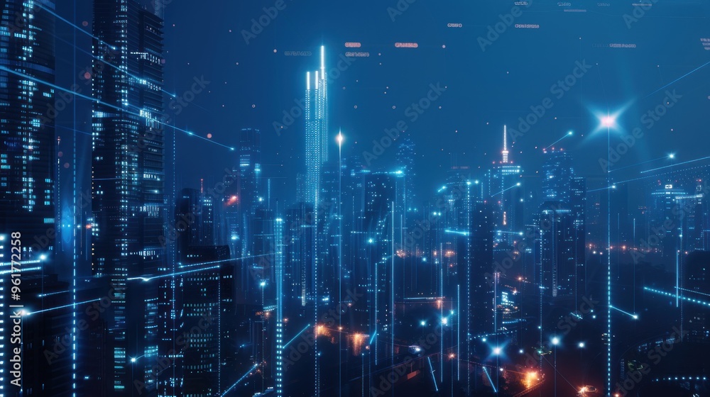 Cyberpunk Cityscape with Glowing Digital Lines Cyberpunk Cityscape with Glowing Digital Lines