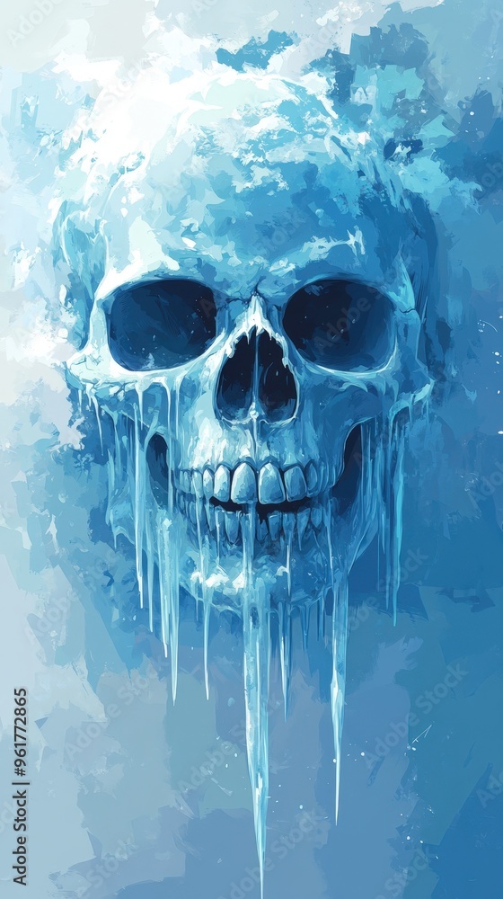 Skull encased in ice, frozen death concept, flat design illustration Skull encased in ice, frozen death concept, flat design illustration