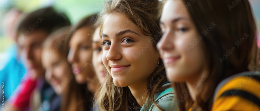 A group of young women are smiling and looking at the camera A group of young women are smiling and looking at the camera