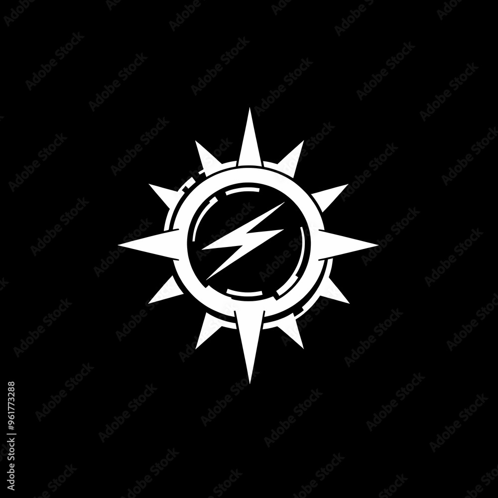 White Spiky Compass with Lightning Bolt Icon White Spiky Compass with Lightning Bolt Icon