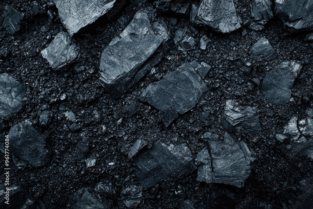 A Close-Up of Gritty, Black Coal: Sharp Contrasts and Deep Textures A Close-Up of Gritty, Black Coal: Sharp Contrasts and Deep Textures